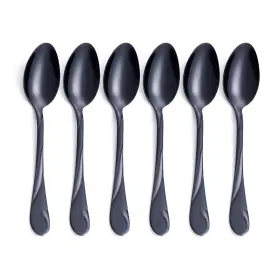 Cmb5204 Seeshine Black Dessert Spoon Set 6.5-inch Stainless Steel Shiny Teaspoon Espresso