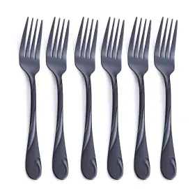 Seeshine Cmb5206 Black Salad Fork Set 6.9-inch Stainless Steel Shiny Metal Dessert Fork
