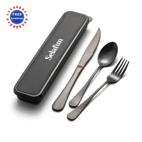 Selafun 633183626400 Travel Set 7inch Stainless Steel Reusable Flatware Cutlery