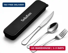 Selafun 633183626486 4-pieces Travel Set With Case Portable Silverware Utensils For Work Stainle