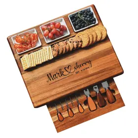 Shanik 861391002673 Upgraded Acacia Wood Charcuterie Board Set With 3 Removable Ceramic Bo