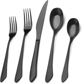 Sharecook 705814075632 Matte Black Silverware Set 20-piece Stainless Steel Flatware Service For 4