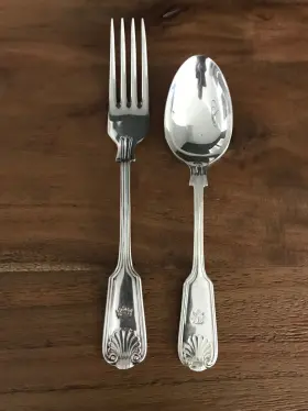 Ssd15 Sheffield Wnh3 Wilton House Fiddle Shell Dinner Fork Spoon Epns Silverplate