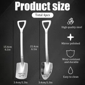 Snomel 410461202465 4pcs Stainless Steel His Hers Spoons Shovel Style Tea Dessert Couple Gift Set #2
