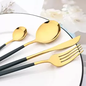1013mirr46-lvjin Snplowum Mirror Cutlery Serving Set 24-piece 18/0 Stainless Steel Silverware With Gre #3