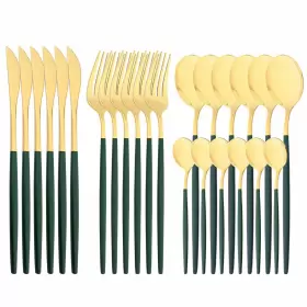 1013mirr46-lvjin Snplowum Mirror Cutlery Serving Set 24-piece 18/0 Stainless Steel Silverware With Gre