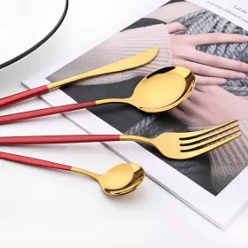 1013mirr46-redgold Snplowum Mirror Cutlery Serving Set 24-piece 18/0 Stainless Steel Silverware With Red #2
