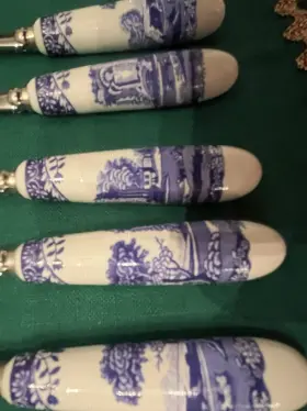 1502185 Spode Blue Italian Stainless Steel Pastry Forks Porcelain Handles - Set Of 6 #2