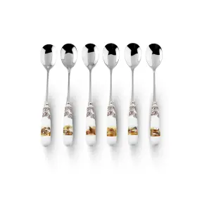 1573918 Spode Woodland Collection 6 Inch Teaspoon Set Decorative Bird Motifs Assorted Porcela