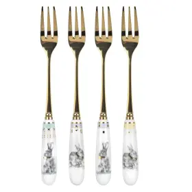 Spode 749151660342 Meadow Lane Pastry Forks Set Of 4 Stainless Steel Bunny Porcelain Handle