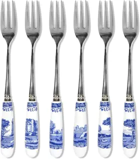Bli1102-x Spode Blue Italian Collection Pastry Forks Set Of Six Stainless Steel Fork Po