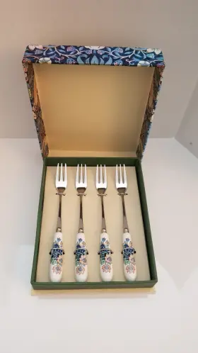 Tf1102-xg Spode Morris And Co Strawberry Thief Pastry Forks Floral Design Gift Box Set