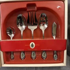 W5022510 Spode Wallace Silversmiths Christmas Tree 5 Piece Hostess Serving Set Nib