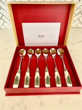 Xt1101-x Spode Nib Christmas Tree Teaspoon Set Of 6 Porcelain Stainless For Desserts Inch