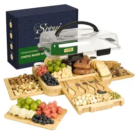 Srrui Bcbl-2t9c Charcuterie Board With Lid Gift Set - Cheese Tray Utensils 2 Sauce Bowl