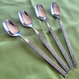 97184 Stanley Roberts 4 Iced Teaspoons Matador Pattern Stainless Japan 7 3/4 Inch Textured