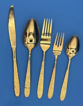 Srb180 Stanley Roberts 5pc Place Setting Golden Flatware Floral Bouquet Japan