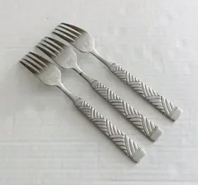 Srb252 Stanley Roberts 18-10 Stainless Set Of 3 Dinner Fork Curved Lines Glossy #3