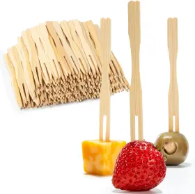 Stock Your Home 313015642661 200 Bamboo Appetizer Forks Mini For Appetizers Cocktail 3.5 Inch New