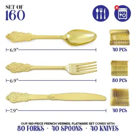 3463 Stock Your Home 840342300808 160 Pcs Gold Plastic Silverware Set- 80 Forks 40 Spoons K #2
