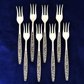 Sfy20 Stylecraft 8 Cocktail Seafood Forks Stainless Leaves Black Accent Japan