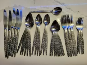Syf19 Stylecraft Htf Mid Cty Stainless Flatware Set Glossy Black Accented Roses