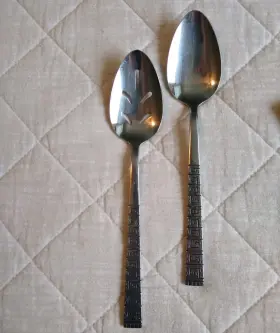 Syf7 Stylecraft Stainless Japan Greek Key Pattern Serving Slotted Spoon Lot Of 2