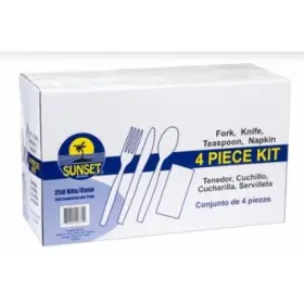 76069500874 Sunset Kitchen -fork Knife Teaspoon Napkin - 4 Piece Wrapped Cutlery Set 250 Ct