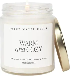 Sweet Water Decor 810105782325 Warm And Cozy Candle - Orange Peel Text Label Clear