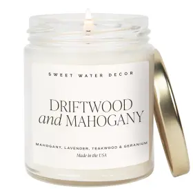 Sweet Water Decor 810105782387 Driftwood And Mahogany Soy Candle - Warm Text Label