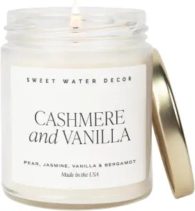 Sweet Water Decor 810105782455 Cashmere And Vanilla Soy Candle - Text Label Clear