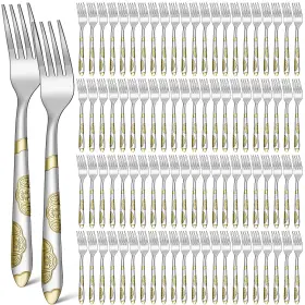 Wm-syhood-3817 Syhood 100 Pieces Stainless Steel Dinner Forks Set Bulk 7.1 Inch Metal Gold T