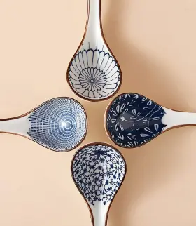 Sj2205 Syjan Home Ceramic Soup Spoons Sets Of 4 Asian Long Ramen Japanese #2