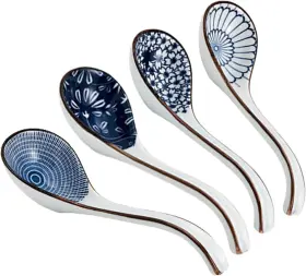 Sj2205 Syjan Home Ceramic Soup Spoons Sets Of 4 Asian Long Ramen Japanese