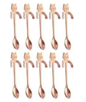Szlfsx 673143978255 10pcs Stainless Steel Mini Cute Cat Spoon For Tea Coffee Dessert Sugar Ice Cream
