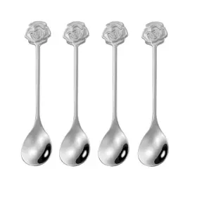 Szlfsx 673143978804 Rose Flower Coffee Spoons Set Of 10 Stainless Steel Gold For Desserts