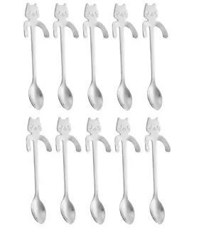 Es-10p-cs20221128 Szlfsx 10pcs Stainless Steel Mini Cute Cat Spoon For Tea Coffee Dessert Sugar Ice Cream