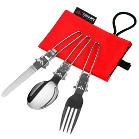Terra Incognita 823081505457 Foldable Fork Spoon Knife For Hiking - Cutlery Set With Case Cam