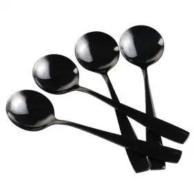Teyyvn 611982041983 16-piece Black Stainless Steel Round Soup/bouillon Spoons Set