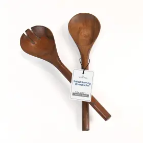 The Fine Living Company 061020931663 Co. Acacia Salad Servers 11 Inches Wooden Spoon Handcrafted Kitc