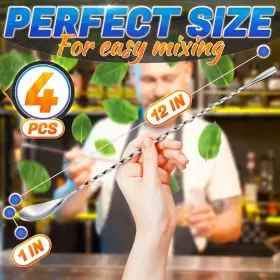 The Little Green Change 611393961559 4pcs Cocktail Spoon Long Handle Bar - 12 Inch Metal Spoons Drink Mixers For #2