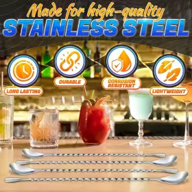 The Little Green Change 611393961559 4pcs Cocktail Spoon Long Handle Bar - 12 Inch Metal Spoons Drink Mixers For #3