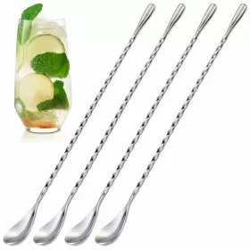 The Little Green Change 611393961559 4pcs Cocktail Spoon Long Handle Bar - 12 Inch Metal Spoons Drink Mixers For