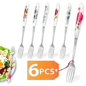 The Little Green Change 796159015988 6pcs Dinner Stainless Steel Forks Silverware Fork With Ceramic Handle Sta