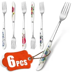 Flds-6-12 The Little Green Change Fancy Stainless Steel Silverware Set - Dinner And Dessert Forks Of 6 Heavy