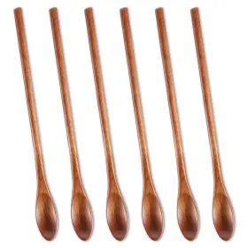 Thinp 755117 6 Pcs Long Wooden Teaspoon 8 Inch Teaspoons For Honey Handle Woo