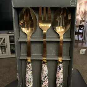 Threshold 492000233050 New 3pc Stainless Steel Serving Set By Food Safe Gold Pvd Finish