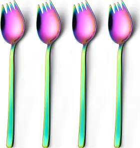 Tiokin 445019378390 Sporks Salad Forks 4-pack 18/10 Stainless Steel 7.4 Inches Long H