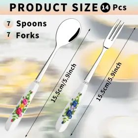 Tivcck 742346775616 14 Pcs Dessert Forks And Spoons Silverware Set Stainless Steel Small Appetize #2
