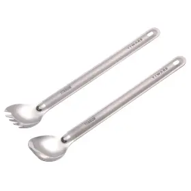 2spons Tiware Lot Of 2 Titanium Long Handle Spoon And Spork In 1 Fork O... Fast Ship